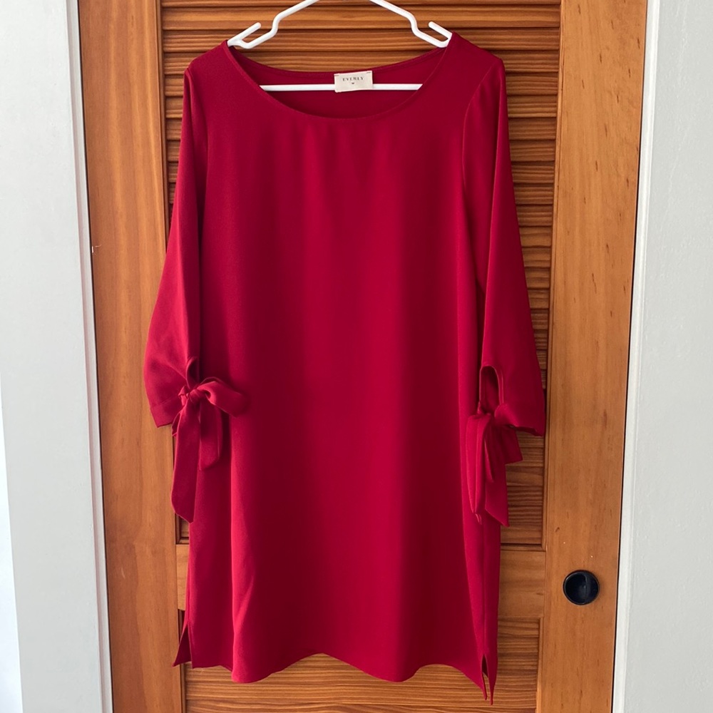 EVERLY Red Dress Cute Bow Detail